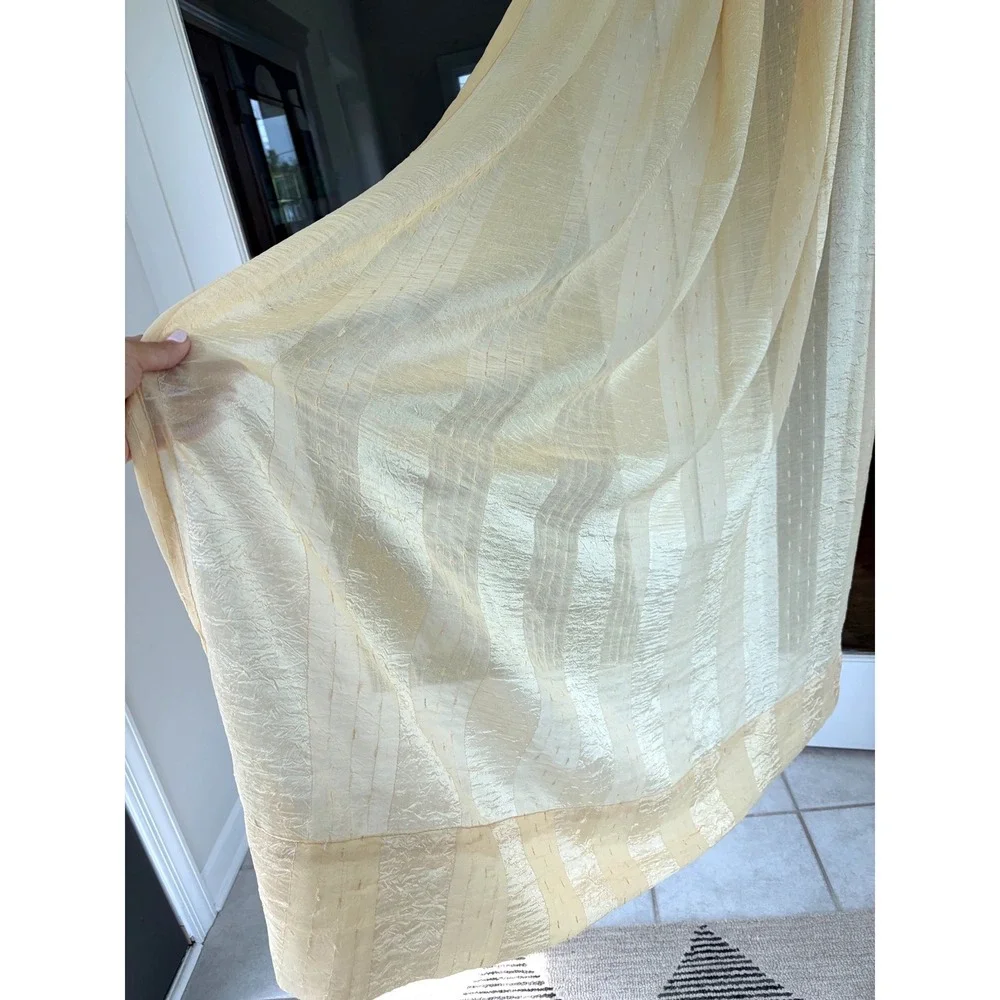 Vintage Gold Sheer Crinkle Curtain 50x85 Panels Textured Rope Loop Header Pair